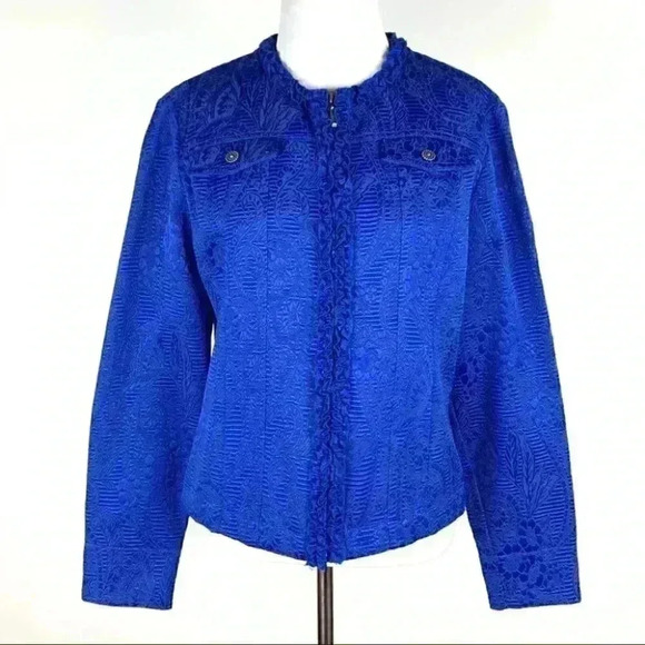 Ruby Rd blazer sz 8 Royal blue embroidered floral - Picture 1 of 9